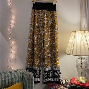 Autumnal Mustard Floral Palazzo Pants